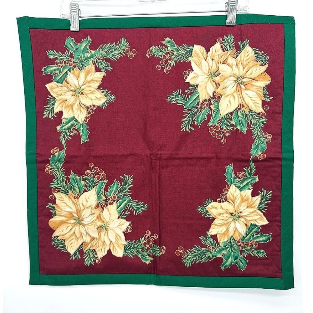 Christmas Table Topper Centerpiece Poinsettia Floral Holiday Decor Square 20x20